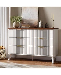 gaomon Fluted Dresser for Bedroom with 6 Deep Drawers, 47in Tall Chest of Drawers with Faux Marble Top, Curved Profile Design