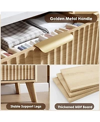 gaomon Fluted Dresser for Bedroom with 5 Deep Drawers, 47in Tall Chest of Drawers with Faux Marble Top, Curved Profile Design, White with Walnut Top