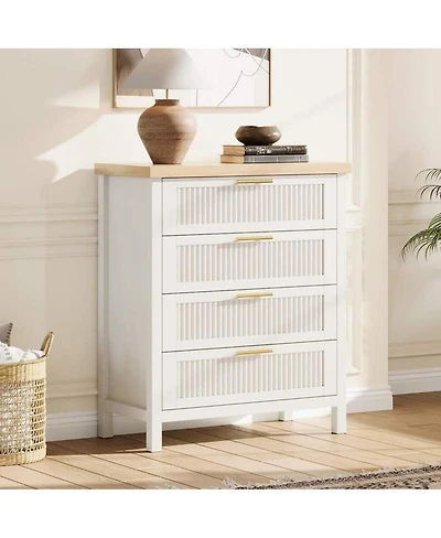 gaomon 4-Drawer Modern Fluted Dresser Bedroom Chest, Fluted Drawers with Metal Handle, Large Storage Cabinet for Nursery, Living Room