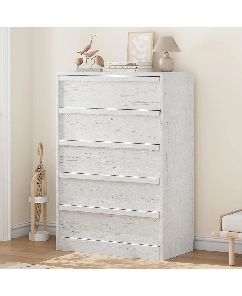 gaomon 5-Drawer Modern Tall Wooden Dresser, Large Drawers, Storage Organizer for Bedroom, Living Room, Nursery, White