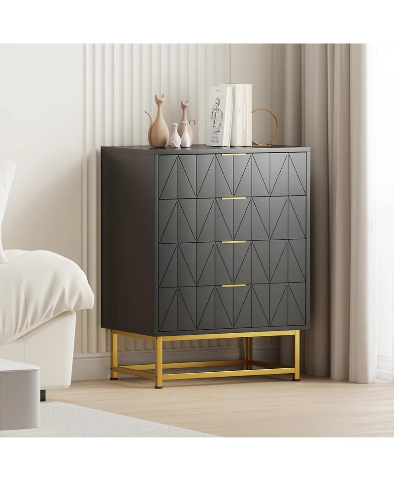 gaomon 4-Drawer White Mdf Dresser, Gold Metal Legs & Handles, Rust-Resistant Painted Finish, Bedroom, Living Room