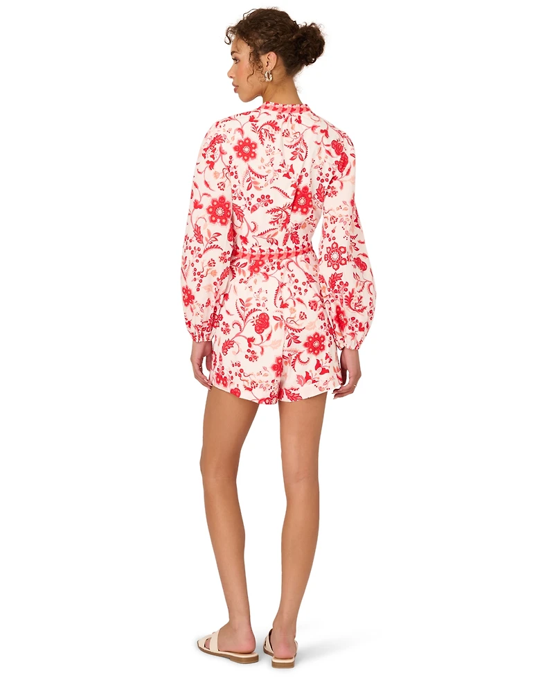 Adrianna by Papell Women's Cotton Printed Long-Sleeve Romper
