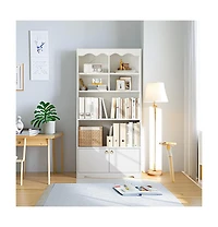 gaomon 5-Tier Modern Bookshelf Display Cabinet, 63" Floor Standing Storage Organizer, Walnut Finish, White