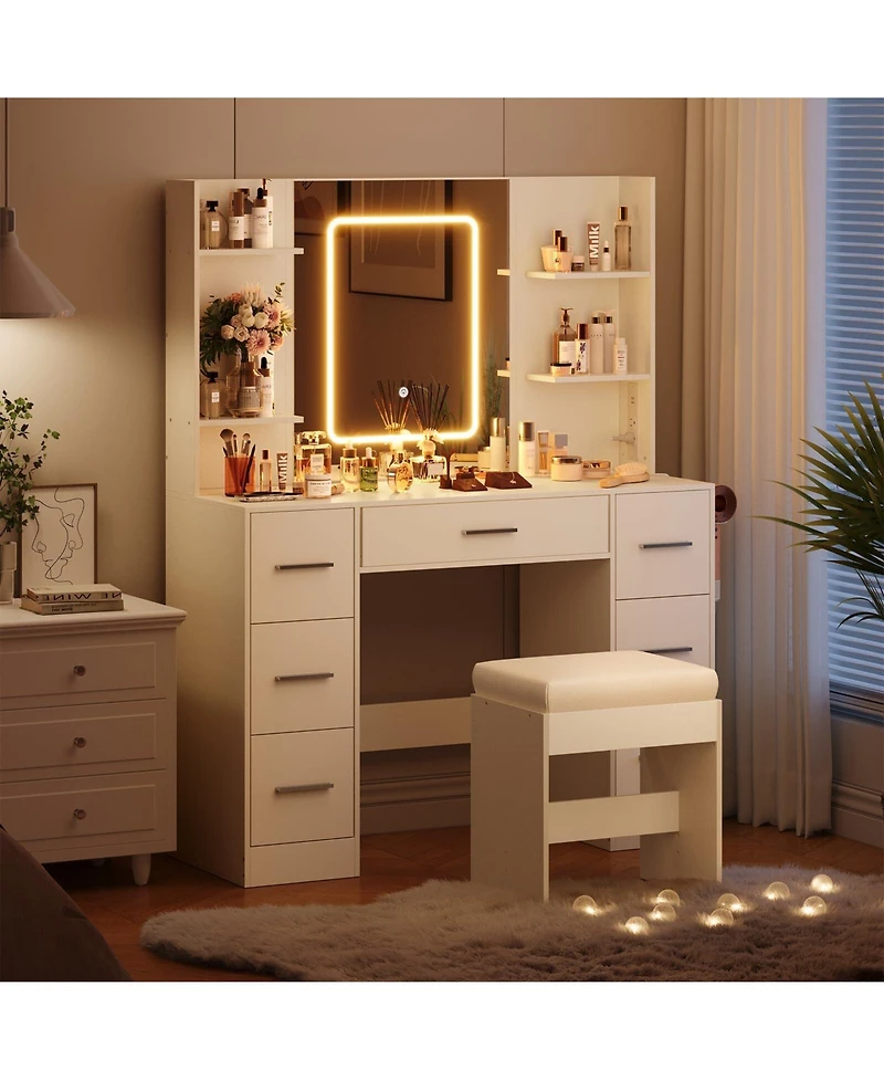 gaomon Makeup Vanity Table with 7 Drawers, 6 Storage Shelves, Large Bedroom Dressing Table Organizer