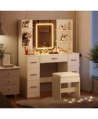 gaomon Makeup Vanity Table with 7 Drawers, 6 Storage Shelves, Large Bedroom Dressing Table Organizer