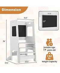 Costway Girls Kitchen Step Stool with Activity Chalkboard Adjustable Height & Safety Rail