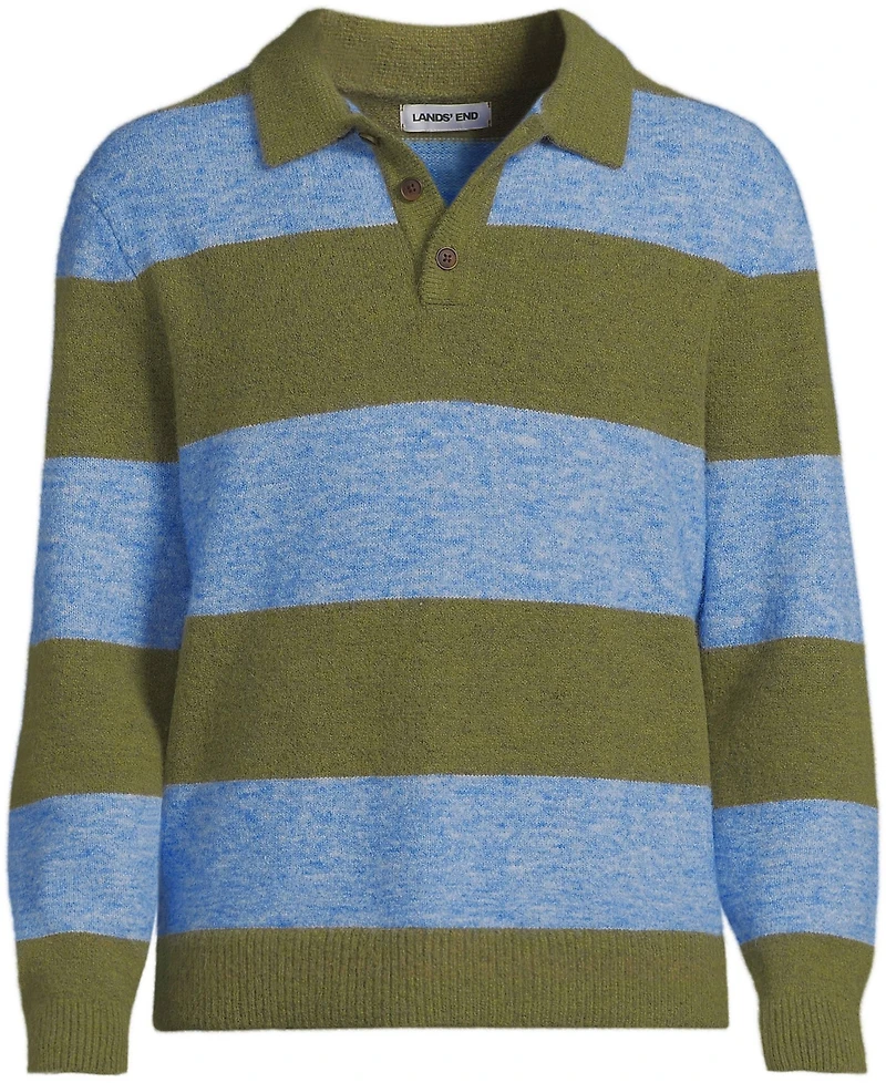 Lands' End Men's Long Sleeve Fuzzy Sweater Polo