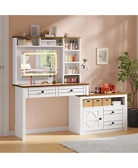 gaomon 3-Drawer 1-Door White Mdf Particle Board Vanity Table, Modern Makeup Desk Organizer for Bedroom