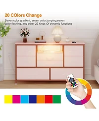 gaomon 8-Drawer Dresser Tv Stand with Led Lights & Charging Station, 55" Entertainment Center Storage, Rustic Brown, Pink