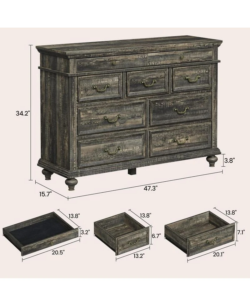 Gaomon 9-Drawer Farmhouse Dresser, Modern Wood Chest, Rustic Handles, Jewelry Storage, Organizer for Bedroom, Living Room