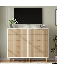 gaomon 5-Drawer Modern Natural Dresser, Wood Chest Organizer with Gold Handle, Tall Cabinet for Bedroom, Living Room, Entryway