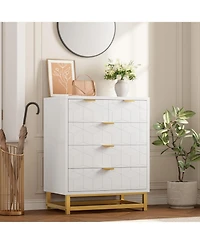 gaomon 5-Drawer White Bedroom Dresser with Metal Base, Modern Chest Cabinet Organizer for Living Room, Hallway, Closet