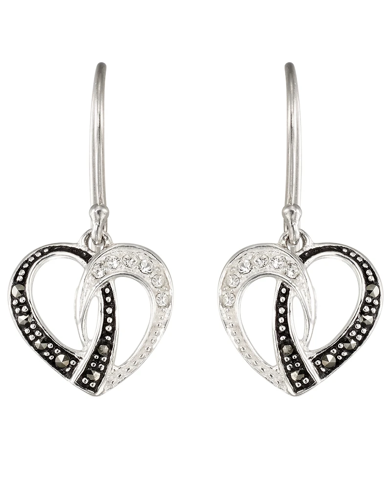 Macy's Marcasite (0.08 ct. t.w.) and Crystal Open Heart Wire Earrings in Sterling Silver