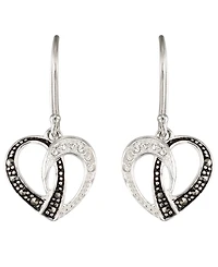 Macy's Marcasite (0.08 ct. t.w.) and Crystal Open Heart Wire Earrings in Sterling Silver