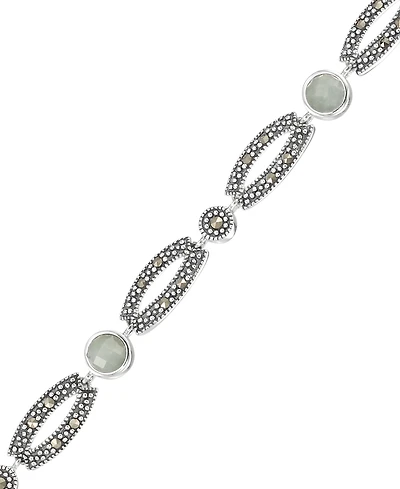 Macy's Marcasite Green Jade (8 ct. t.w.) Station Link Bracelet in Sterling Silver