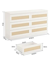 gaomon Rattan 6 Drawer Dresser for Bedroom, Modern Double Dresser with Anti-Tip Kit, Chest Organizer