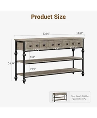 gaomon 52 Inch 3-Drawer Industrial Metal 3-Tier Sofa Table Behind Couch, Hallway Storage Entryway Table