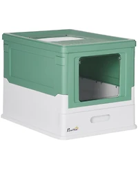 Aostirmotor Fully Enclosed Cat Litter Box with Drawer Tray Portable Large Space Green