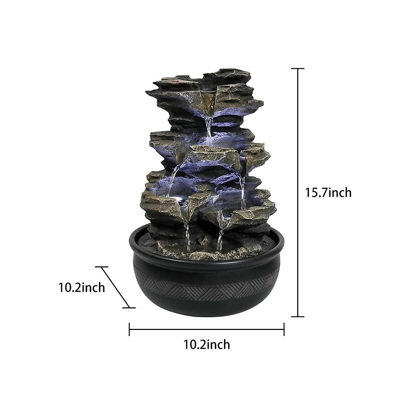 SunJet 15.7" Rock Cascading Tabletop Fountain, Zen Meditation Indoor Waterfall with Led Light for Home Office Bedroom Relaxation Decor