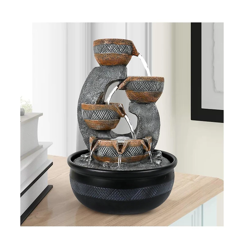 SunJet 15.7” Tabletop Water Fountain with Led Lights, Desktop Waterfall Fountain with Relaxing Water Sounds for Home & Office Decor