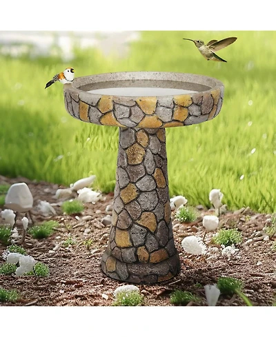 Sunjet 24"H Stone-Like Concrete Bird Bath with Pedestal for Garden, Patio, Yard Outdoor Decor