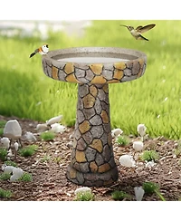 Sunjet 24"H Stone-Like Concrete Bird Bath with Pedestal for Garden, Patio, Yard Outdoor Decor