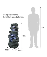 Sunjet 40.5" H 5-Tier Concrete Water Fountain – Indoor/Outdoor Cascading Waterfall with Built-in Led Lights for Home, Garden, Backyard Dec