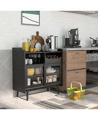 Costway Kitchen Buffet Sideboard Organizer Liquor Bar Cabinet with Wine Rack & Sliding Door