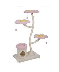 Aostirmotor 57.1'' Cat Tree with Blooming Platforms Bed in Pink