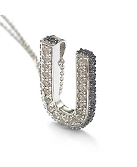 Suzy Levian Sterling Silver Sapphire 3-d Letter "U" Initial Pendant