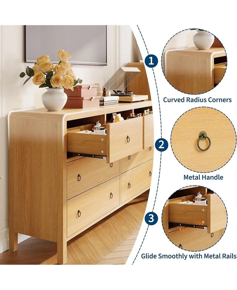 gaomon 7-Drawer Modern Bedroom Dresser in Natural Oak, Closet Storage Cabinet Organizer