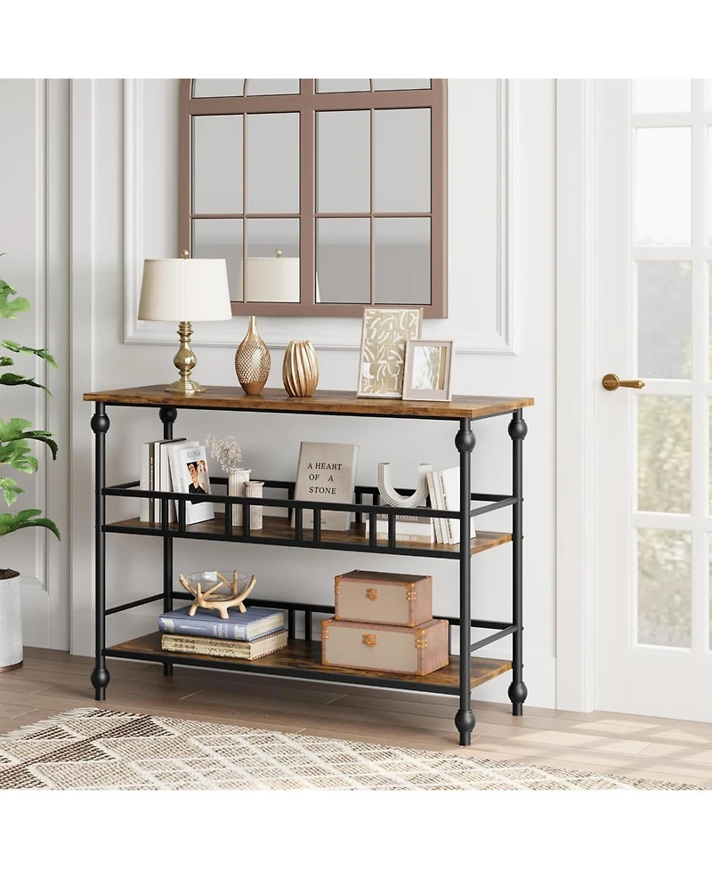gaomon 43" 3-Tier Narrow Console Table, Rustic Brown Industrial Entryway Storage Organizer