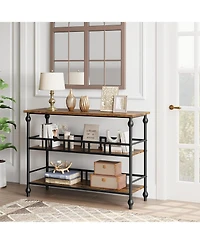 gaomon 43" 3-Tier Narrow Console Table, Rustic Brown Industrial Entryway Storage Organizer