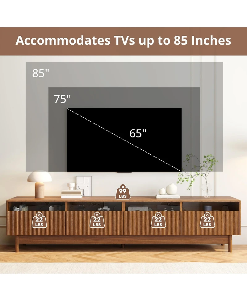 sumyeg 78" Cabinet Tv Stand with Glass and Drawer