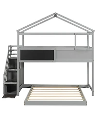 Simplie Fun Twin Over Full House Bunk Bed With Storage Staircase And Board