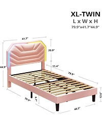 Likimio Twin Xl Bed Frames with Led Light Headboard and Heavy Duty Supports, No Box Spring Need, Noise Free, Easy Assembly, Pink