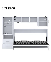 Simplie Fun Twin Size Murphy Bed With Open Shelves And Storage Drawers, Builtin Wardrobe And Table