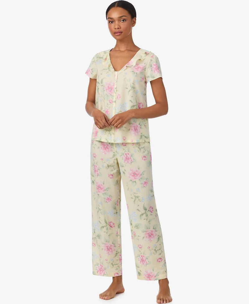 Lauren Ralph Women's V-Neck Top and Ankle Pant Pajama Set