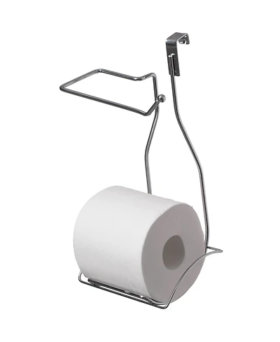 Basicwise Chrome Over the Tank 2 Slots Toilet Tissue Paper Holder Organizer for Bathroom Storage