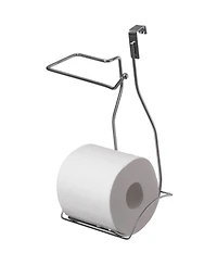 Basicwise Chrome Over the Tank 2 Slots Toilet Tissue Paper Holder Organizer for Bathroom Storage