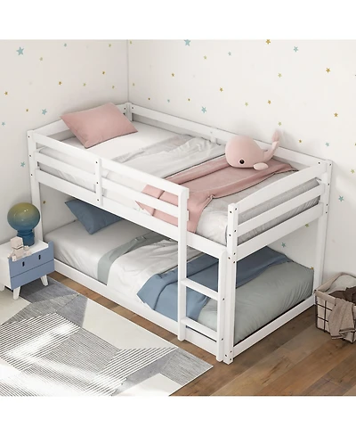 Costway Twin over Low Bunk Bed with Guardrails Integrated Ladder Kids Wooden