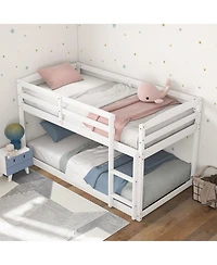 Costway Twin over Low Bunk Bed with Guardrails Integrated Ladder Kids Wooden