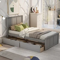 Boyel Living Full Wood Platform Bed with House-shaped Storage Headboard and 2 Drawers