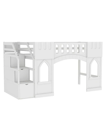 Boyel Living Twin Loft Bed with Storage Staircase and Window