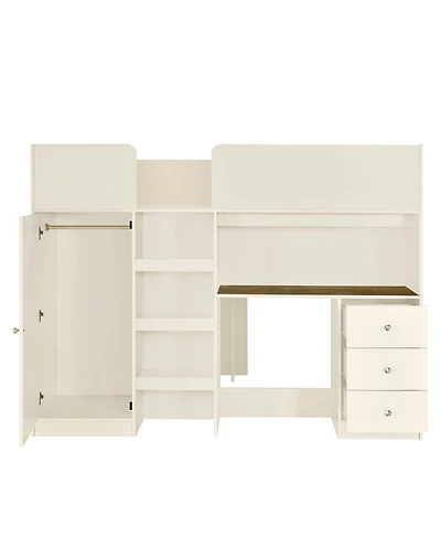 Boyel Living Wood Full Size Loft Bed with Built-in Wardrobe, Desk, Storage Shelves and Drawers