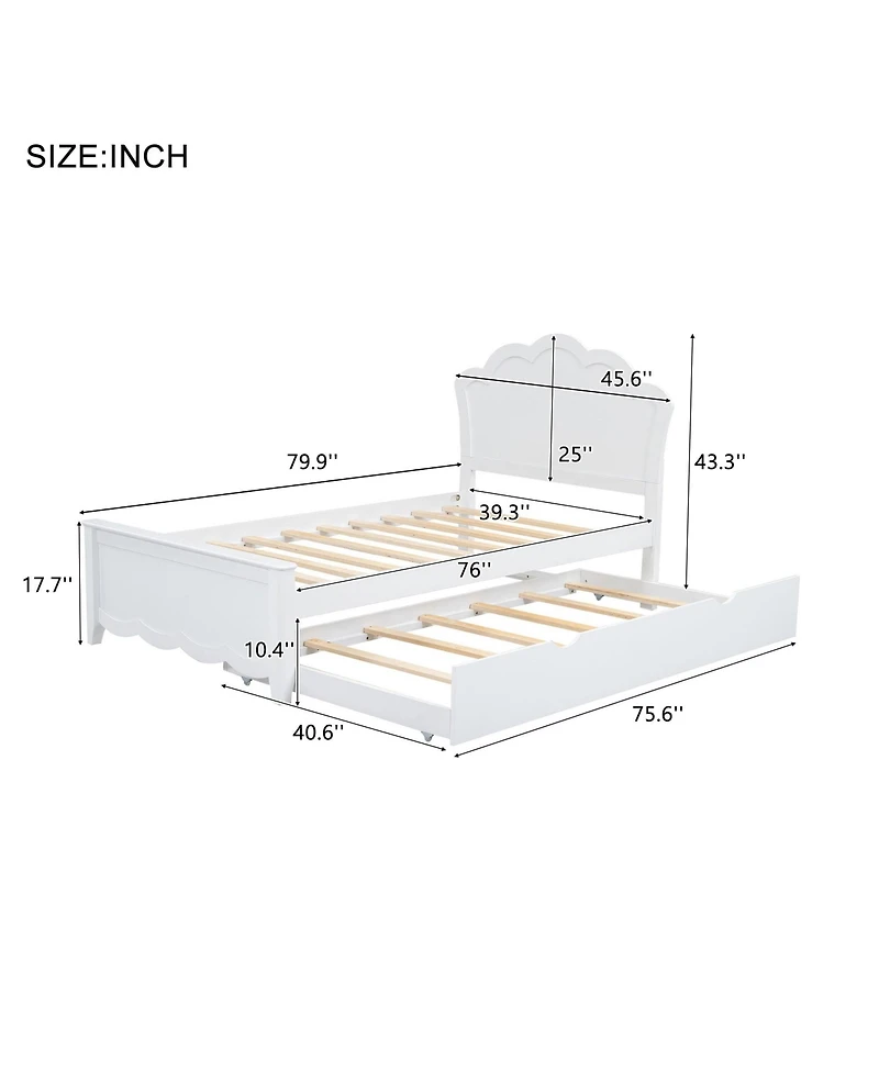 Boyel Living Twin Size Wood Platform Bed with Headboard and Twin Size Trundle