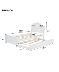 Boyel Living Twin Size Wood Platform Bed with Headboard and Twin Size Trundle