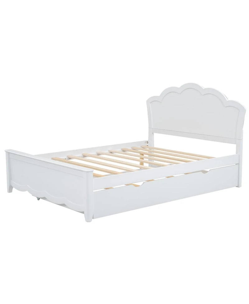 Boyel Living Full Size Wood Platform Bed with Headboard and Twin Size Trundle