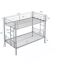 Metal Bunk Bed Silver Twin Over Twin, No Box Spring Needed, Easy Assemble