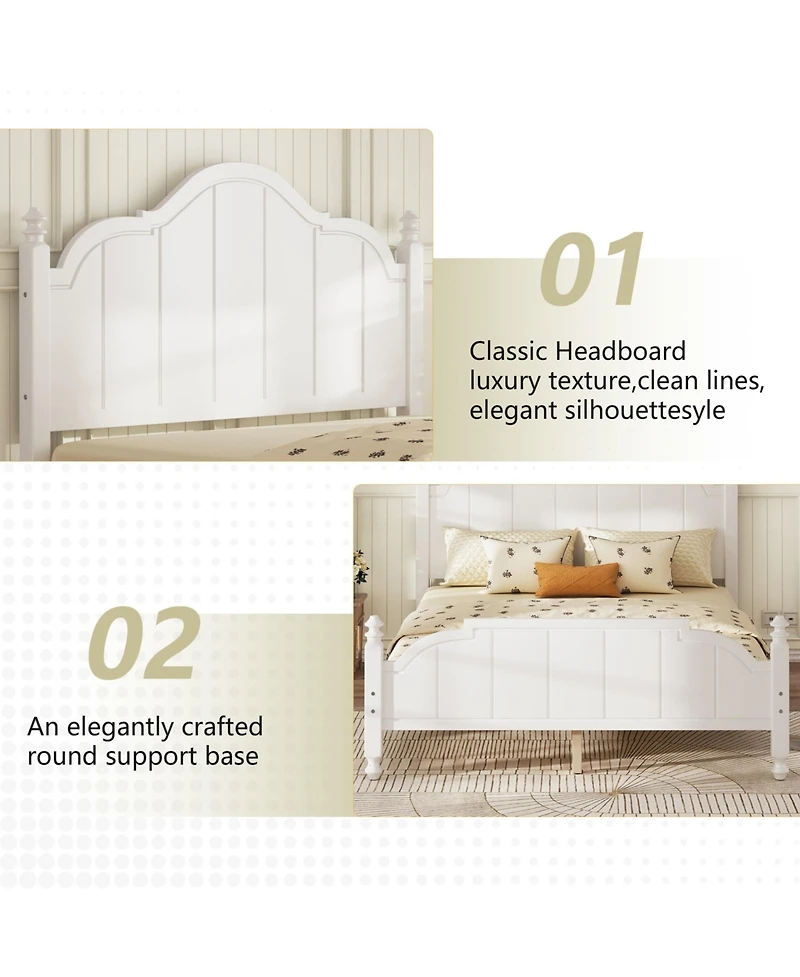 Boyel Living Queen Size Wooden Bed Frame with Headboard Vintage Platform Bed with Slats Support Easy Assembly